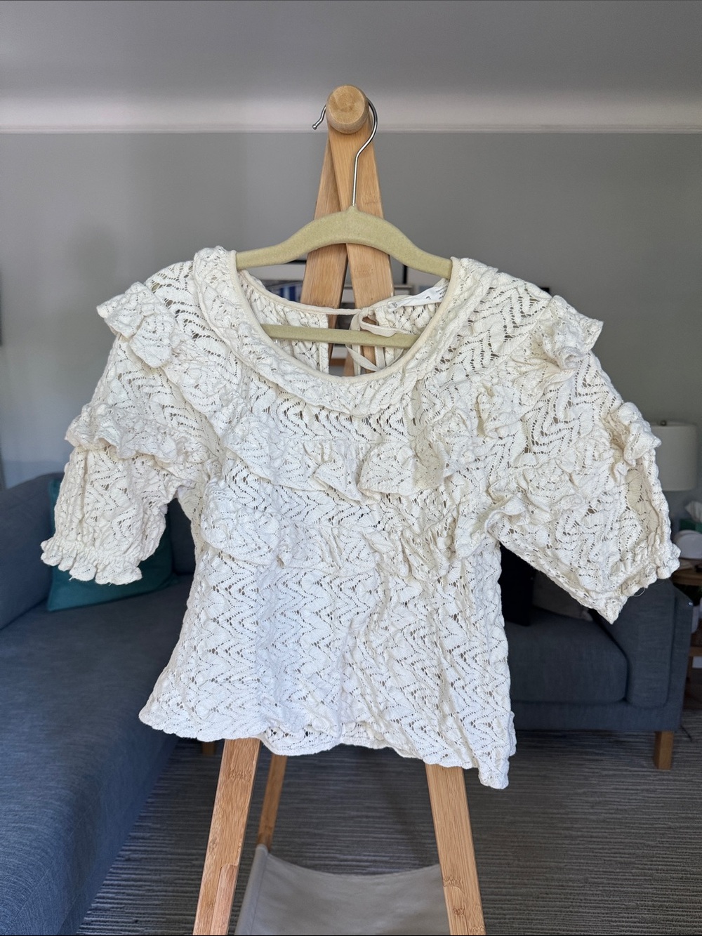 Mango Cream Crochet Knit Top with Lace Detail